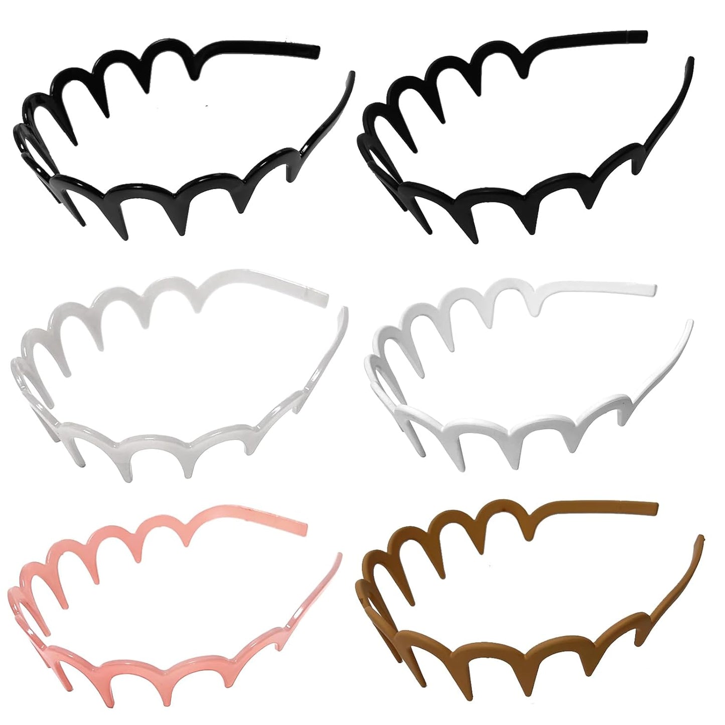 Zig Zag Shark Tooth Headbands - Trendy U-Shaped Hair Bands for Women & Girls | 6-Pack Stylish Accessory