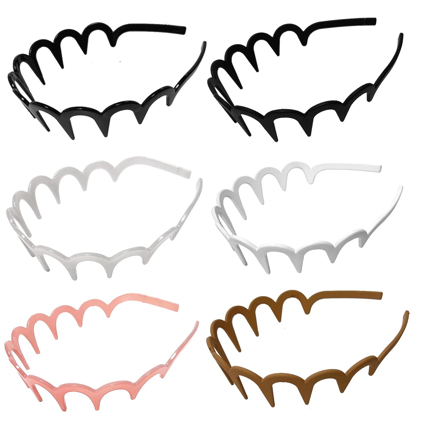 Elevate Your Style with 6Pcs Zig Zag Shark Tooth Headbands – Fun Comb Plastic Hoop U Shaped Hair Bands with Wavy Teeth, Perfect Hair Accessory for Women & Girls (6 Color)