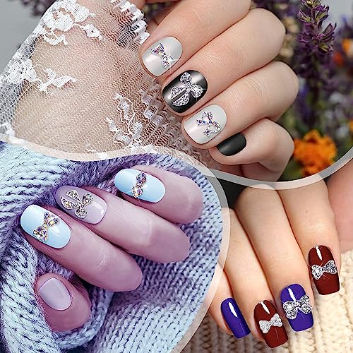XEAOHESY Silver Nail Bow Charms - 33 Pcs for Nail Art & Decorations