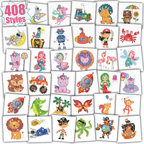 Partywind Glitter Temporary Tattoos for Kids - 408 Pack for Boys & Girls