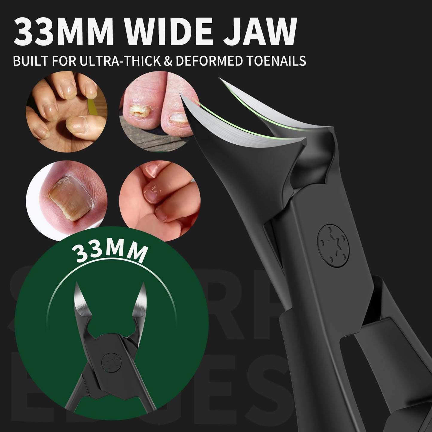 VANWIN Ingrown Nail Clippers, Slant Curved Blade Nail Clippers for Men Thick Ingrown Toenails with 33mm Wide Jaw Opening, Heavy Duty Stainless Steel Toenail Clippers for Seniors Thick Toenails Black