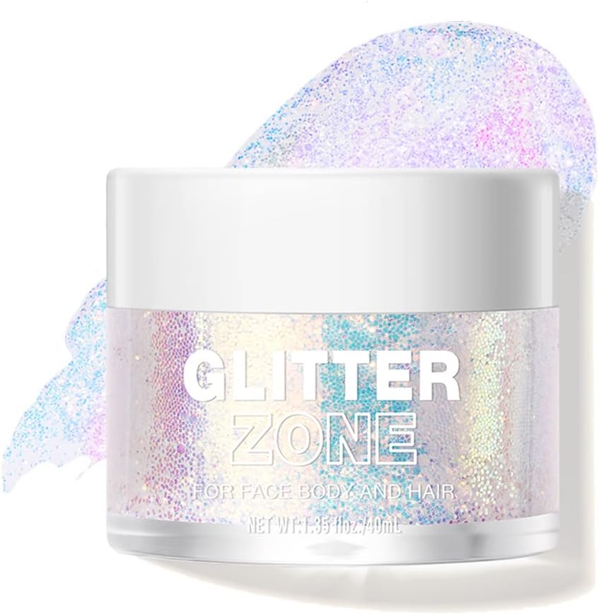 LANGMANNI Holographic Body Glitter Gel - Color Changing Vegan Glitter for Face, Hair & Lips | 1.35 oz (Sparkling Pink)