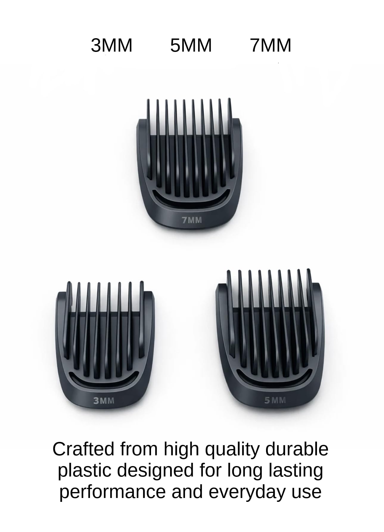 Trimmer Replacement 3 Piece Set (3mm 5mm 7mm) Beard Stubble Blade Guards with Brush for Philips Norelco Multigroom (View Photos and Description for Compatible Models and Blade Sizes)