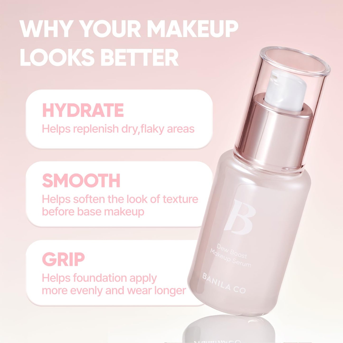 BANILA CO Dew Boost Makeup Serum | Bounce-back Supple Hydration & Natural Makeup Glow | Hydrating Prep & Grip Primer for Radiant Glass Skin | Dewy-Plump Finish Face Base (30ml / 1.01 fl oz)