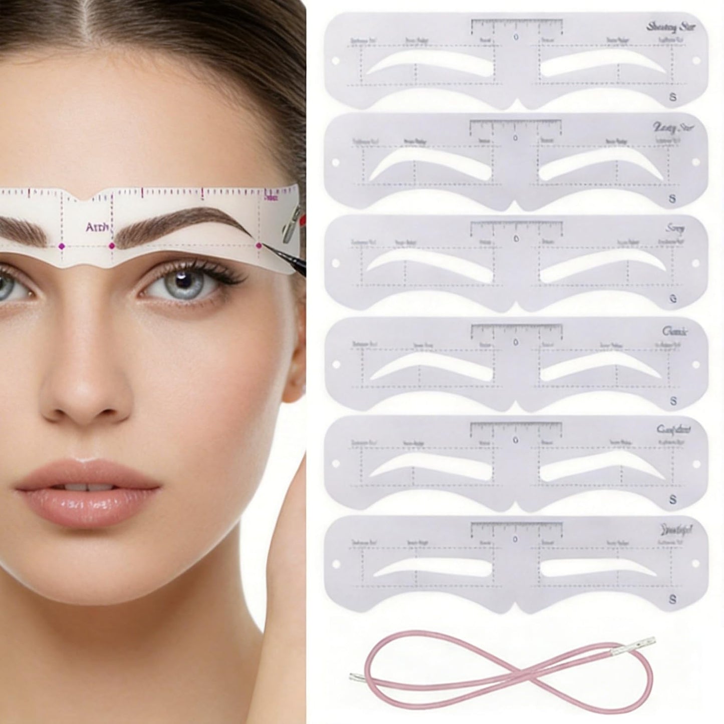 Eyebrow Stencil 6-Pack, 6PCS Reusable Eyebrow Shaper Kit, 4-in-1 Universal Fit Eyebrow Template with Strap, Easy 3-Minute Makeup Tool for Beginners, Precise Brow Stencil Set for Women