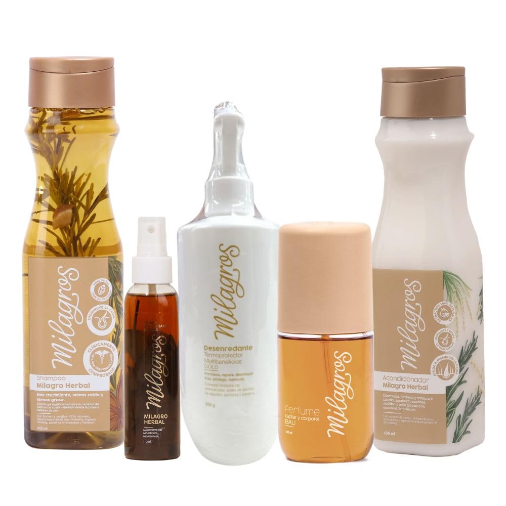 Milagro Ritual Herbal Shampoo & Conditioner Set (5 Pack) - Tonico, Desenredante, Perfume Bali