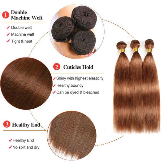 Color 30 Bundles Human Hair Light Brown Straight Bundle 18 20 22 inch Peruvian Grade 8A Virgin Hair 3 Bundles 30 Honey Brown Bundle 330g