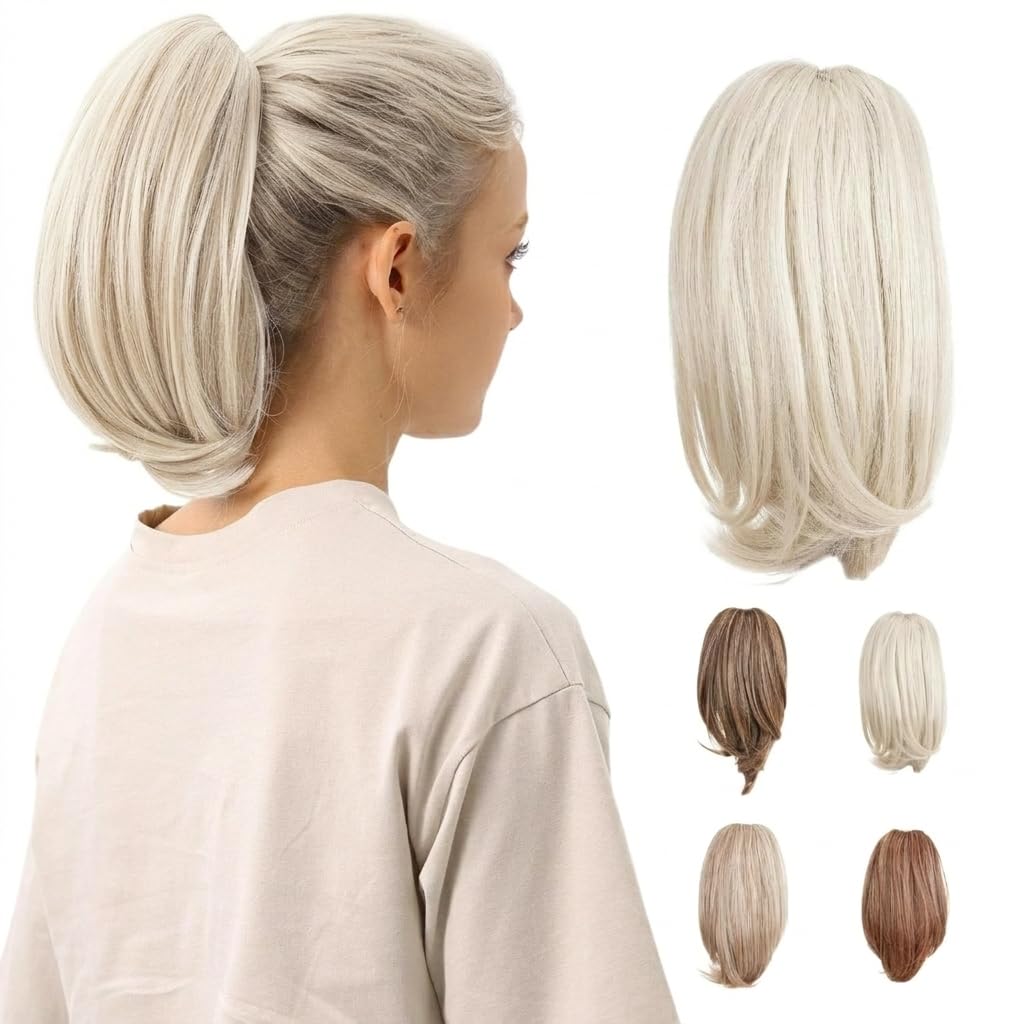 10-Inch Straight Claw Clip-In Ponytail Hair Extensions - Black | Realistic Synthetic Hair for Women & Men