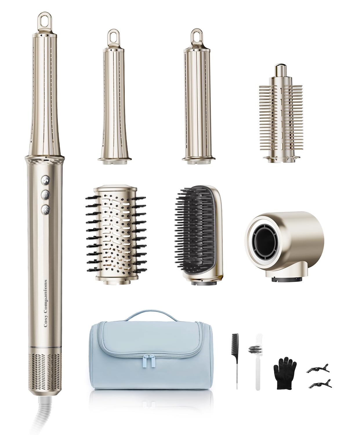 6 in-1 Hair Dryer Brush - High-Speed Negative Ionic Technology for Fast Drying | Curling, Volumizing, Straightening - Gold