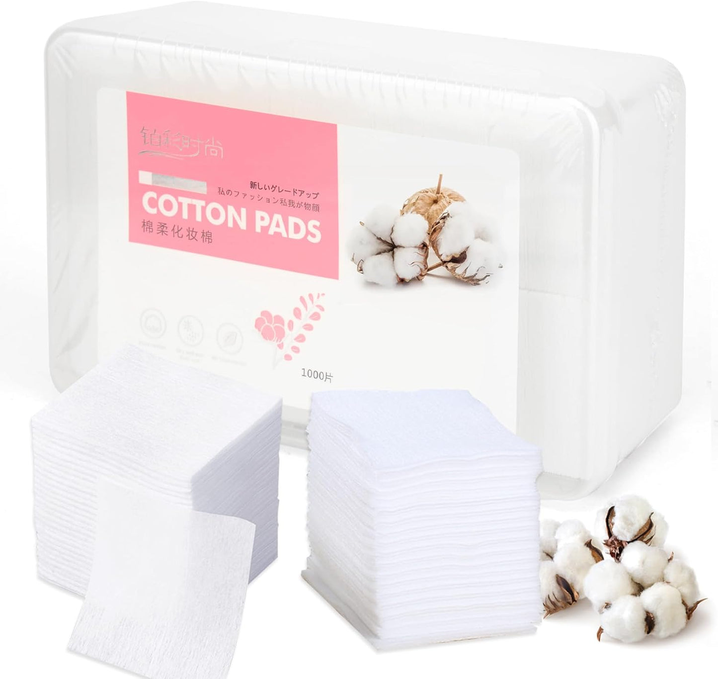 Thin Makeup Facial Cotton Pads - 1000 PCS Non-Woven, Lint-Free Remover Pads for Face & Nails | Soft & Square