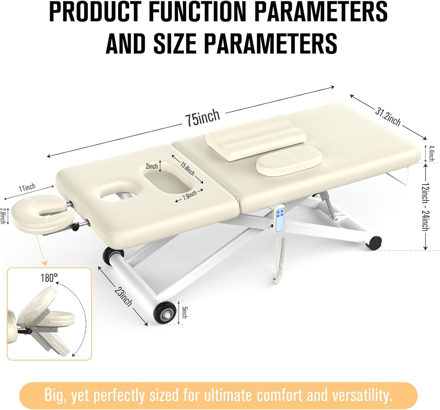 Electric Massage Table - Heavy Duty 2 Motor Adjustable Lift for Spa & Treatment | 31.2" Wide x 75" Long, White