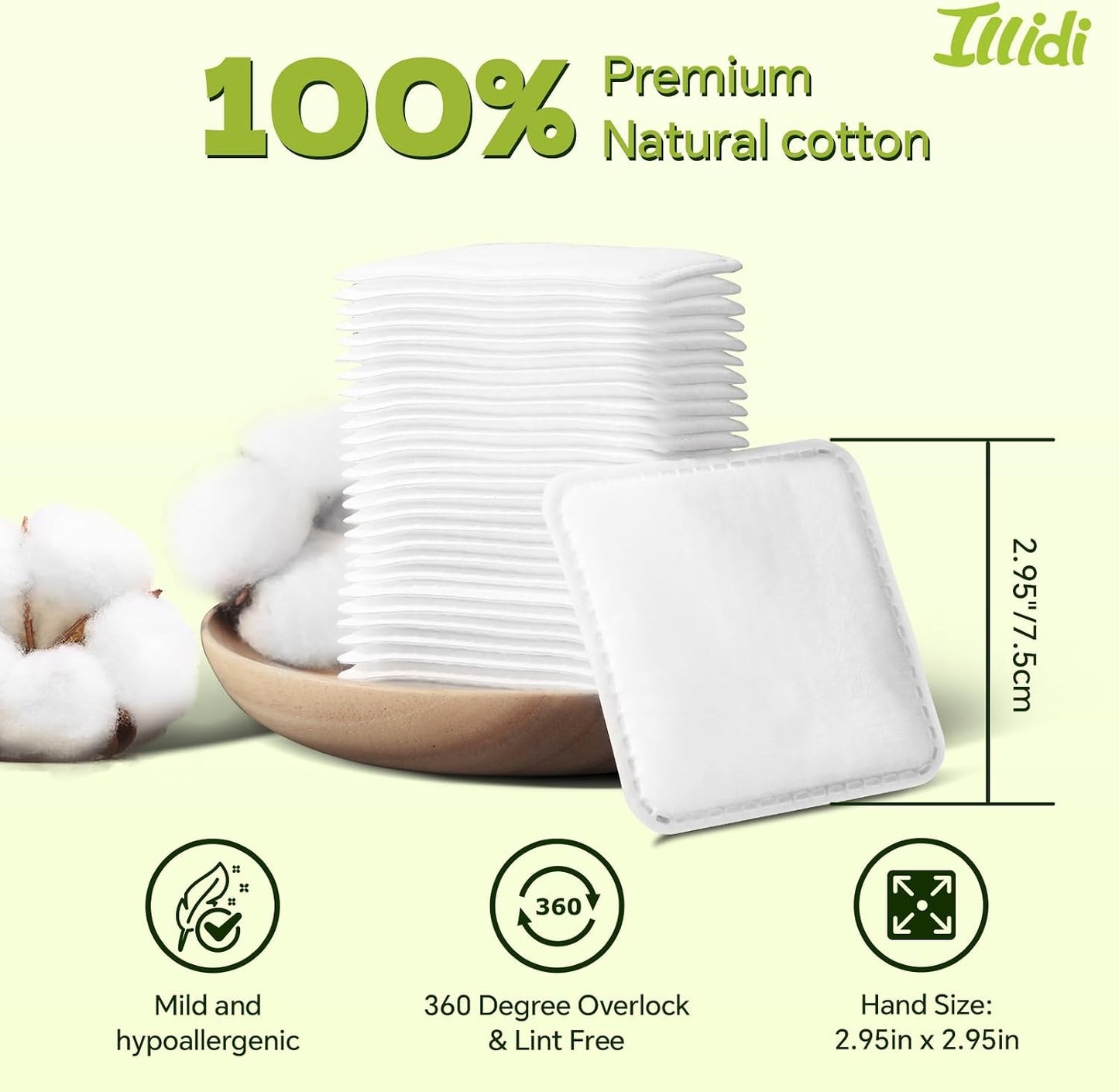 Large Square Cotton Pads - Lint-Free, Soft & Multi-Layered for Makeup Removal | 80 Count Box