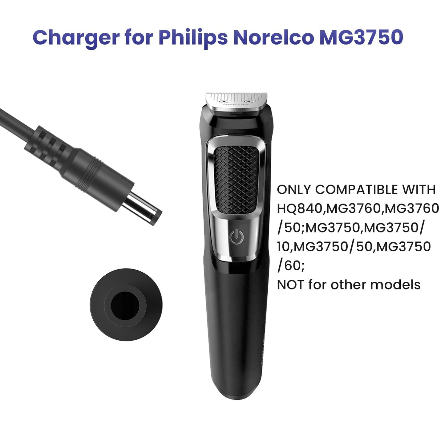 Xxszhy 8V Power Cord Fit for Philips Norelco HQ840 Multigroom Series 3000 MG3750 MG3750/10 MG3750/50 MG3750/60 MG3760 MG3760/50 Electric Shaver Trimmer Razor Replacement Charger Supply