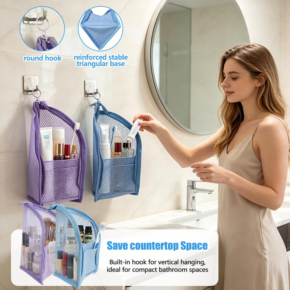 2PCS Standing Toiletry Bag, Lightweight EVA Mesh Large Capacity Waterproof Stand up Makeup Bag, Foldable Clear Hanging, Standing Travel Toiletry Pouch for Bathroom, Gym, Business Trip,Family Travel