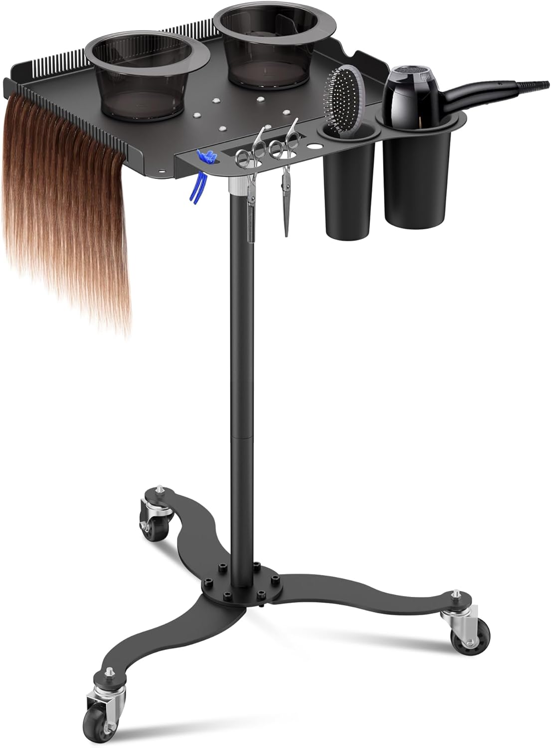 Rolling Salon Tray with Magnetic Bowls - Multi-Function Metal Cart for Tattoo & Hairstylist | Adjustable Height, Easy Mobility