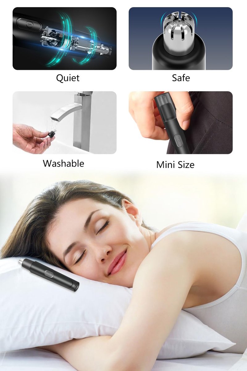 HILIYOT Nose Hair Trimmer, USB Rechargeable, Professional Painless Ear Hair Trimmer, for Men Women, Powerful Motor, Dual-Edge Blades for Smoother Cutting, Low Noise, Black