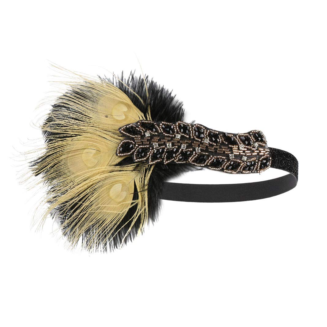 Lovfingu Flapper Headband Feather Roaring 20s Great Gatsby Headpiece for Women Art Deco Costumes G-Yellow