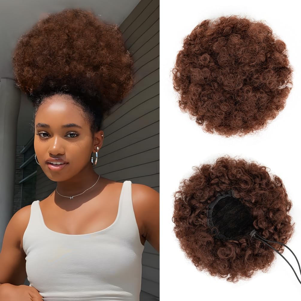 Afro Puff Drawstring Ponytail for Black Women - Premium Ombre Gray Bun | Stylish & Versatile Hair Accessory