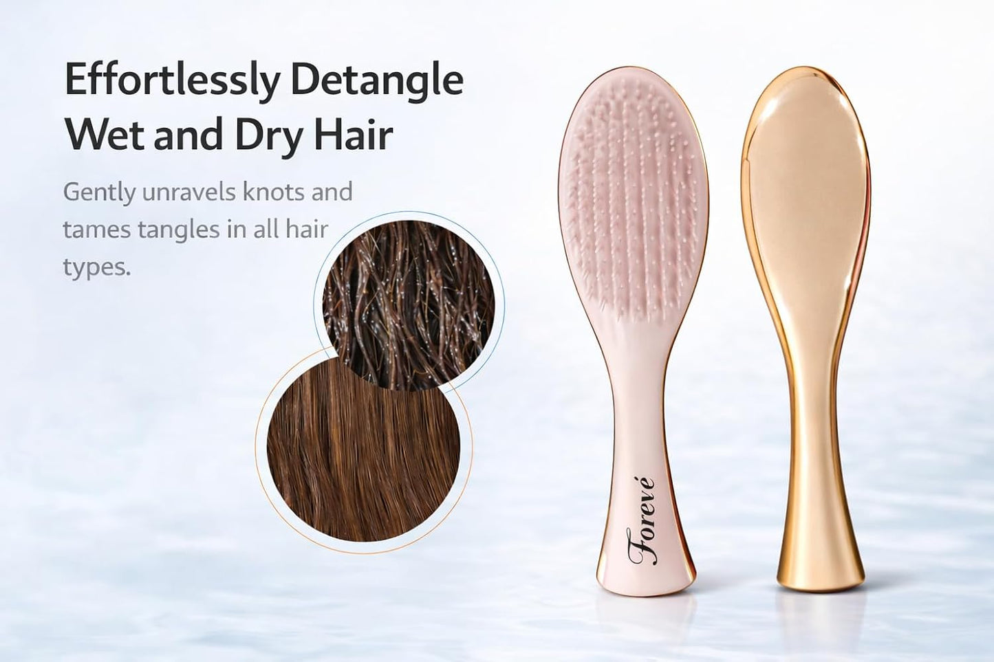 Forevé Detangling Hair Brush - Painless Anti-Breakage Brush for Curly, Thick & Straight Hair | Rose Gold Design