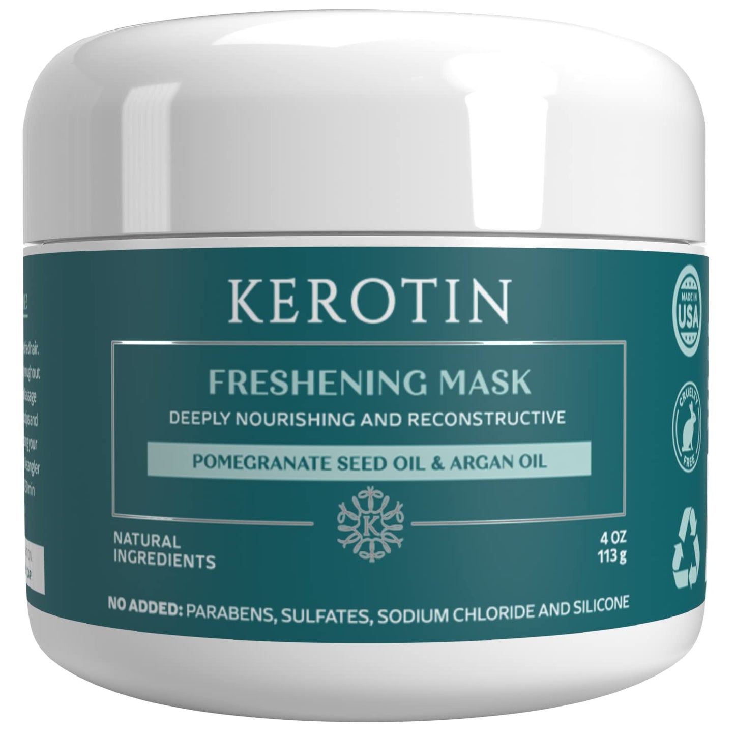 Keratin Freshening Mask - Natural Repair Treatment for Dry & Damaged Hair | Deep Conditioning with Argan Oil, Sulfate-Free, Curly Safe
