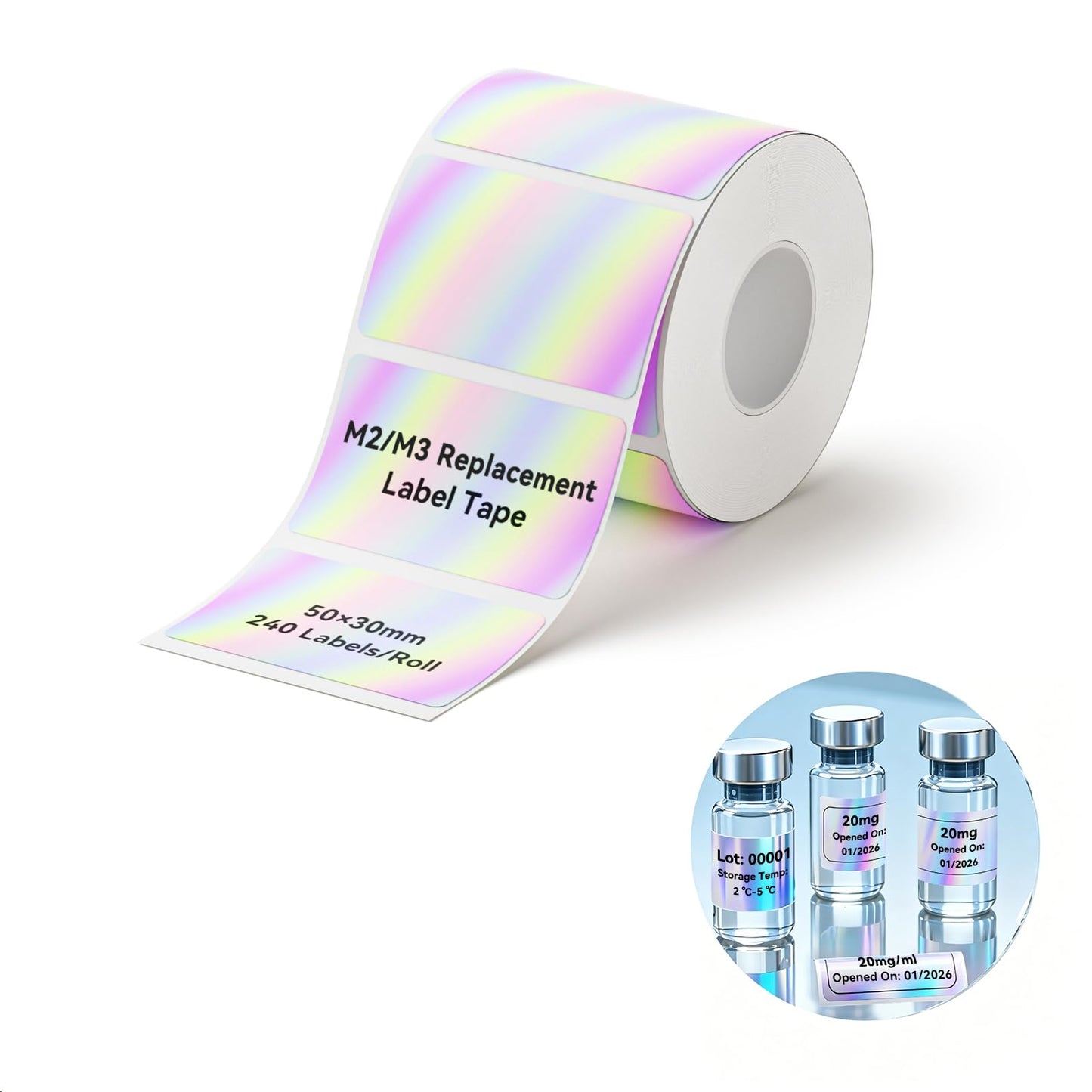 NIIMBOT M2/M3 Thermal Transfer Labels 1.97''×1.18'', 240 Tapes/Roll, for M2/M3 Label Maker, Long Storage Time, for Small Businesses, Cosmetics, Vitamins Labeling, Hologram