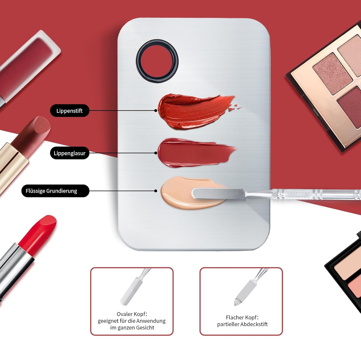 Makeup Mixing Palette - Upgraded Stainless Steel Tray with Spatula for Foundation & Nail Art