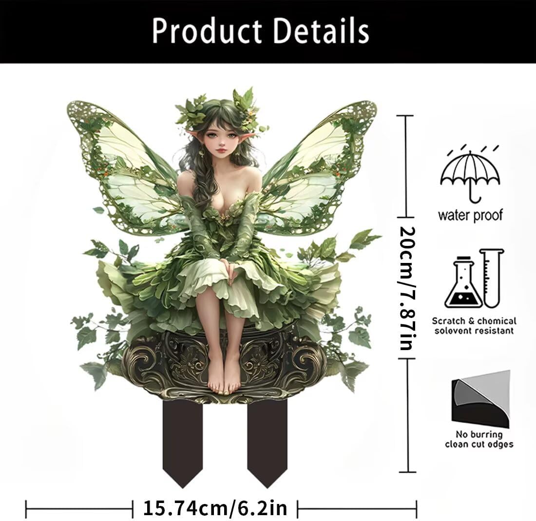 Green Fairy Acrylic Garden Stake - Charming Indoor & Outdoor Decoration for Flower Pots | Ideal for Courtyards & Lawns