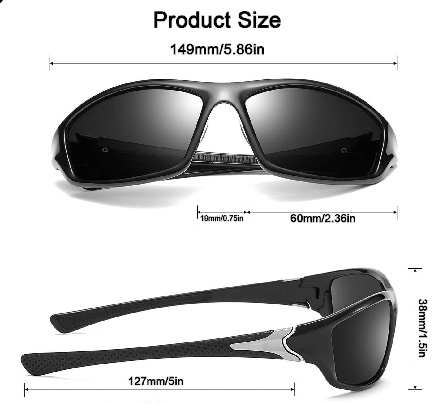 Polarized Sports Sunglasses for Men, Dark Blue Reflective Sports UV400 Protection Wrap Around Mens Sunglasses for Fishing, Cycling, Hiking, Outdoor Adventures
