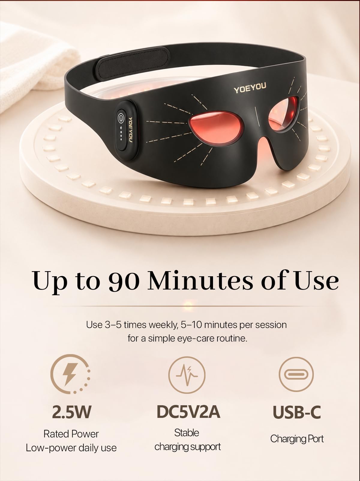 Red Light Therapy for Eyes, Under Eye Red Light Device with 630nm Red & 850nm Near Infrared, Rechargeable Wireless Remote, for Dark Circles, Puffiness, Fine Lines & Screen Fatigue