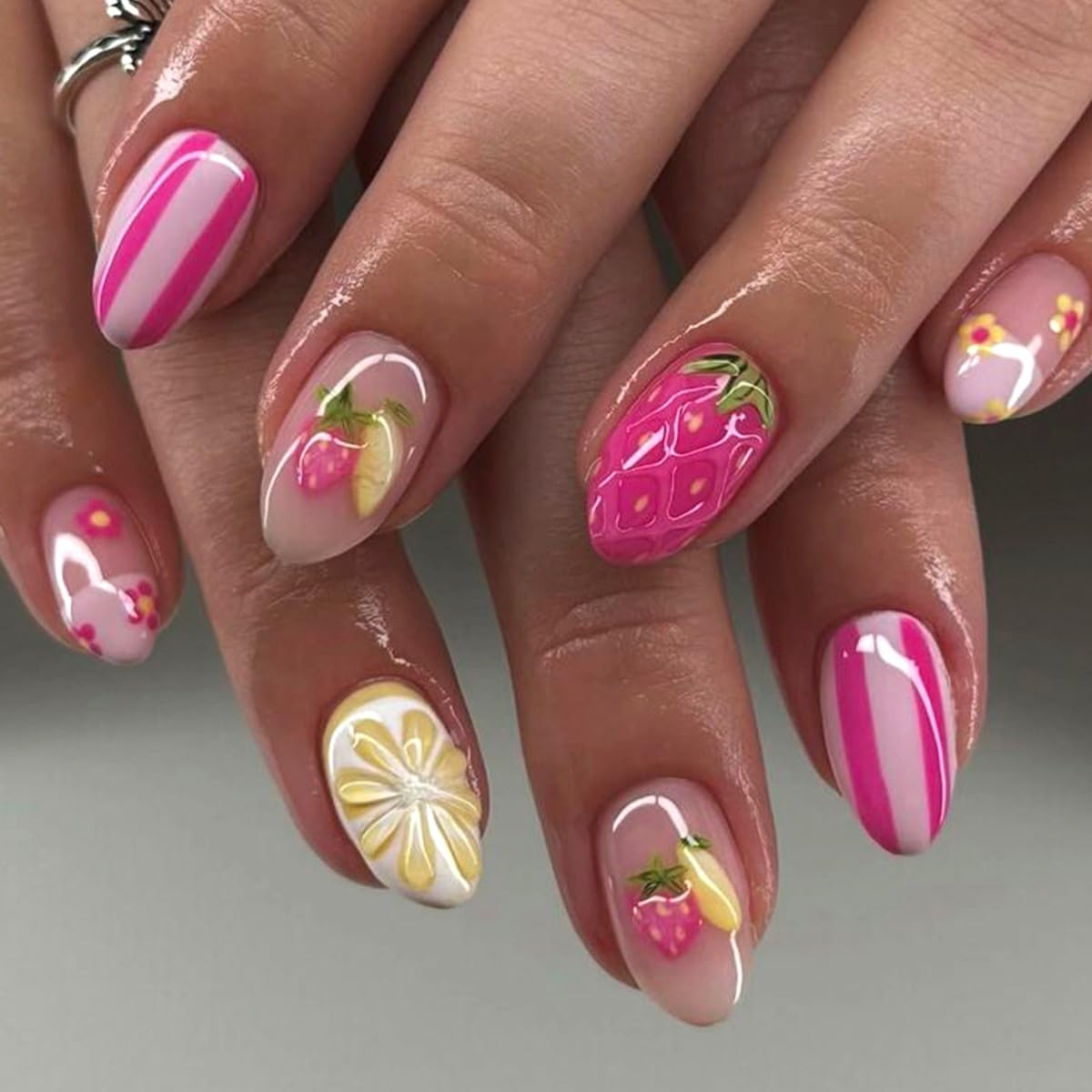 Lemon Press-On Nails - Short Oval Yellow | Fresh Fruit Design, Skin-Friendly & Trimable for Summer Fun