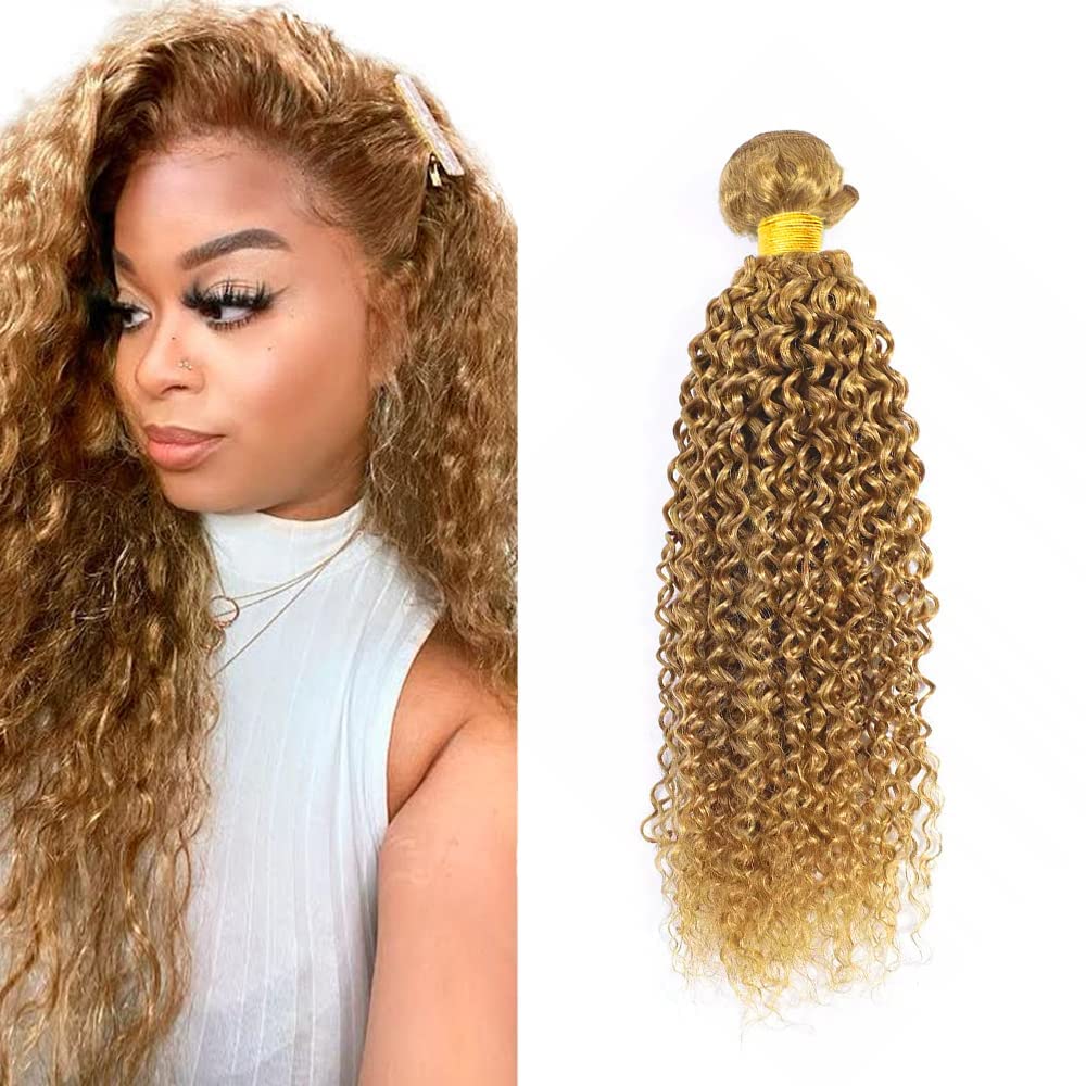 LadrXadr Honey Blonde Bundles Blonde Curly Bundles Human Hair 27 Kinky Curly Bundle 22 inch #27 Human Hair Bundle