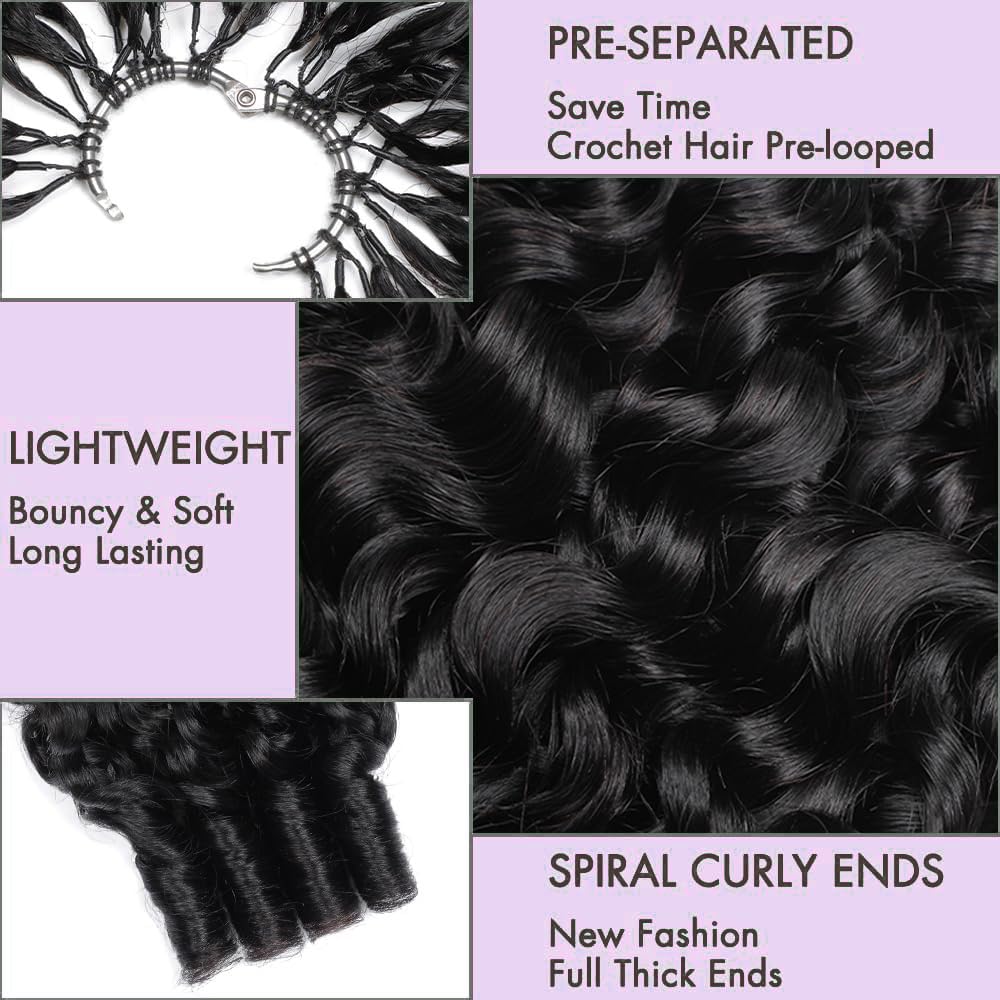 Burmese Curly Crochet Hair - Lightweight 16 Inch Human Hair Bundles | Natural Black, Pre-Separated Extensions