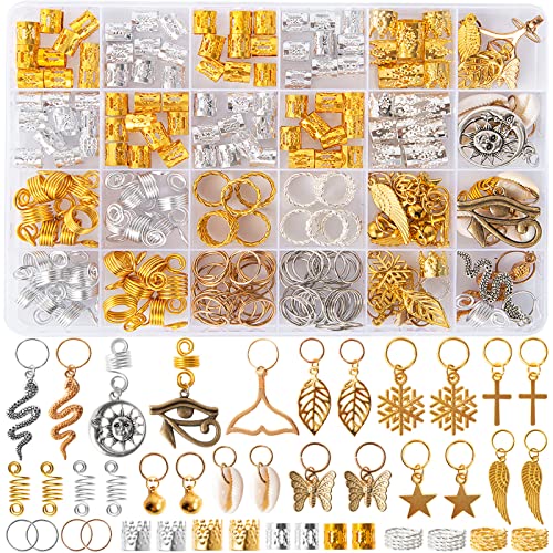 Vaikby 201PCS Hair Jewelry Beads Set - Gold & Silver Dreadlock Accessories