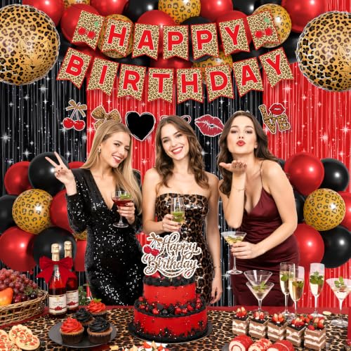 Red Cheetah Print Balloons & Birthday Decorations Set - 72pcs