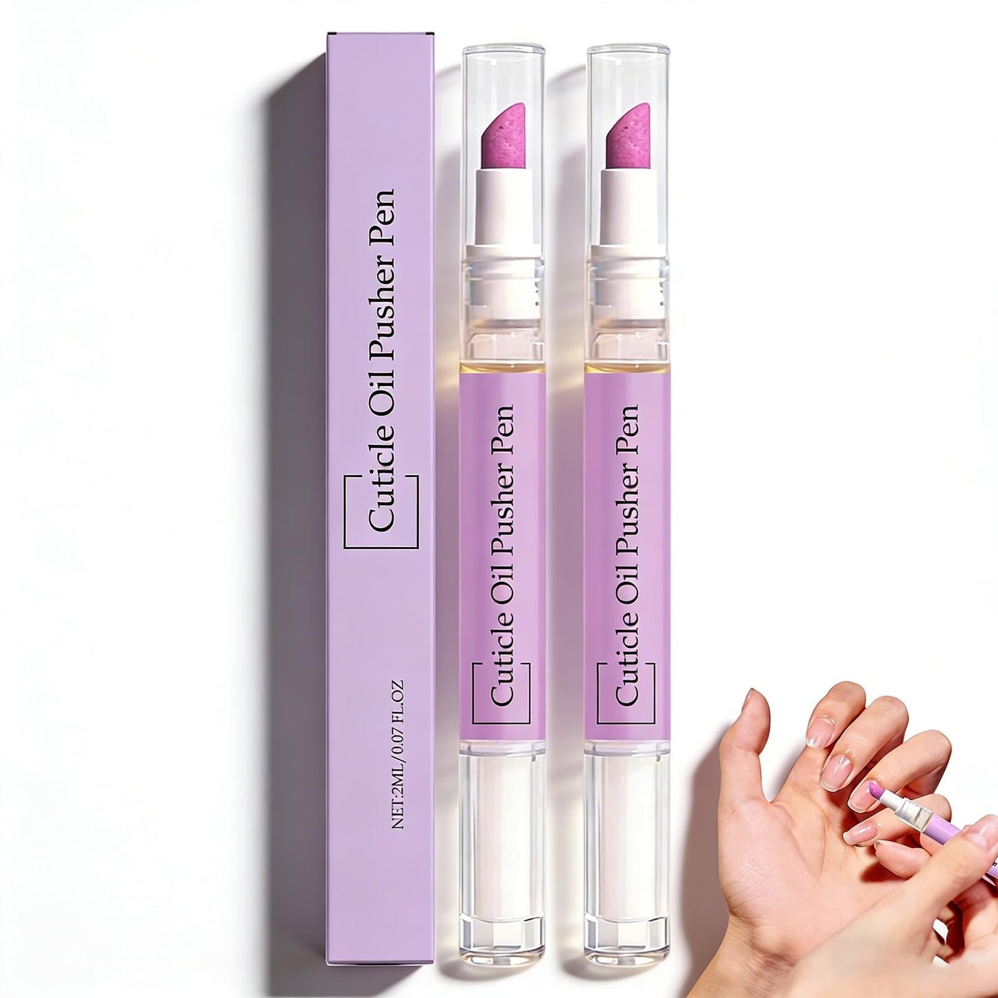 2PCS 2-in-1 Ceramic Cuticle Oil Pusher Pen, Cuticle Oil Pusher Pen, Nail Care Buffer Pens, Moisturizing Nail Care, for Dry & Damaged Nails, Hangnails, Moisturize Strengthen Brighten