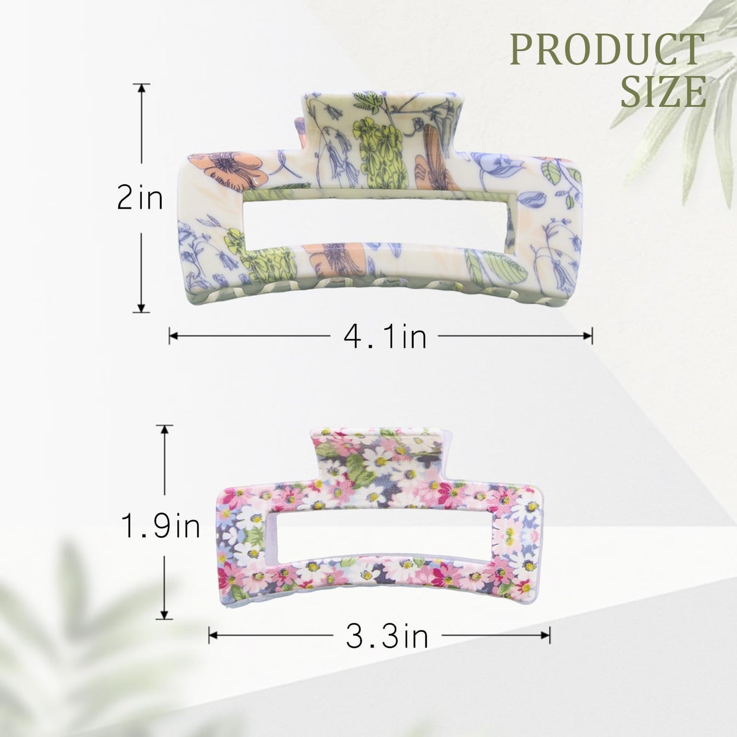 4 Pcs Large Square Floral Hair Claws Clips for Women, Summer Cute Fashion Accessories for Thin Thick Long Curly Hair