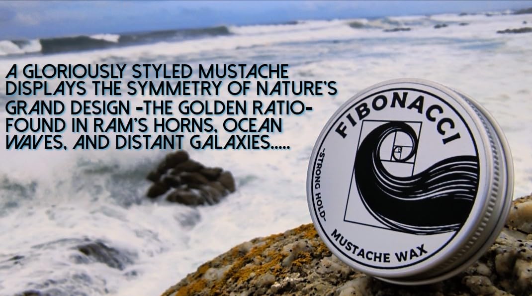 Fibonacci Mustache Wax Very Strong All Day Hold 100% Natural, Subtle Natural Scent No Fragrance No Heat Needed USA Handmade Small Business 1oz, Pick Included, Handlebar Hungarian English Dali Imperial