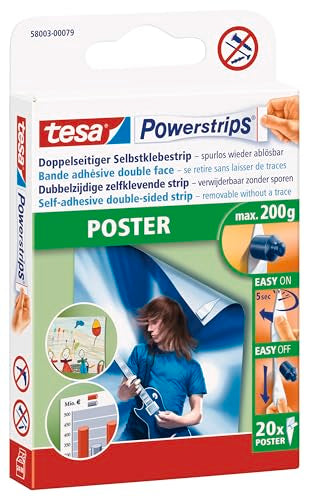 tesa Powerstrips Poster Strips - Damage-Free Adhesive for Posters (20 Pack)