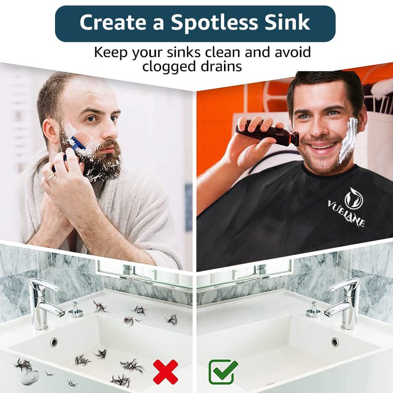 VUELANE Beard Bib Beard Apron, Beard Bib Hair Catcher for Men Shaving, Non-Stick Beard Bib Apron for Men with Strong Suction Cups, Gifts for Men Husband, Grooming Kit for Men - Black