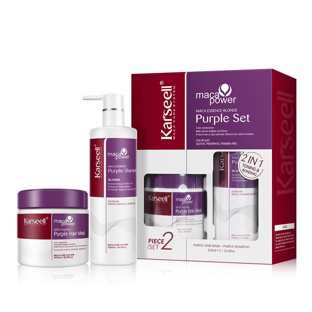Karseell Purple Hair Mask & Shampoo Set - Neutralizes Brass & Yellow Tones for Blonde, Gray, Silver Hair | 2 x 16.9 fl oz