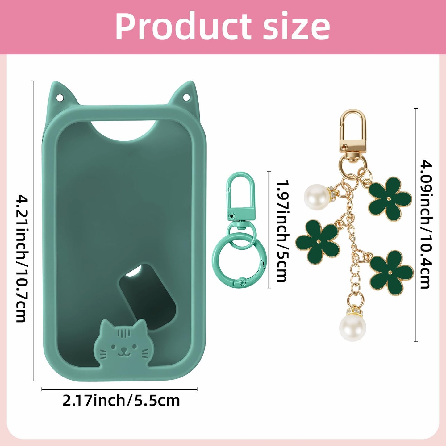 QIOFEARTH Silicone Case Compatible with Touchland Hand Sanitizer Spray Mist 1 oz with Lip Holder Flower keychain (Pine Green)
