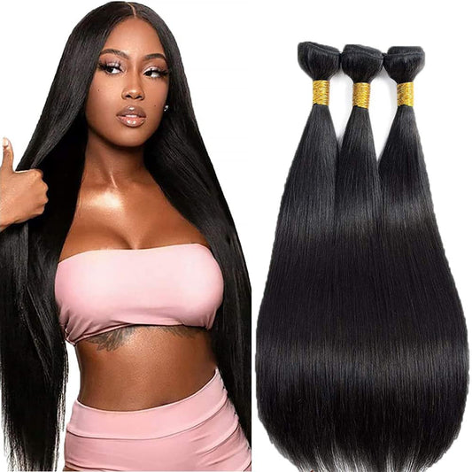 Natural Black Color Straight Bundles Human Hair 28 30 32 Inch Brazilian Unprocessed Virgin Hair 3 Bundles Straight Human Hair Extensions 310g