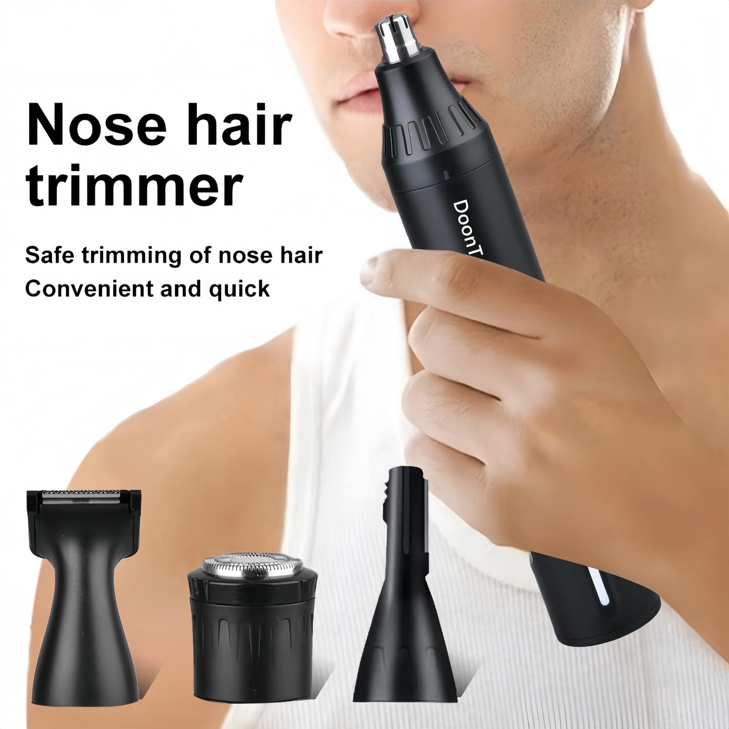 Rechargeable Ear and Nose Hair Trimmer, 4-in-1 Professional Painless Eyebrow & Facial Hair Trimmer for Men Women, Powerful Motor and Dual-Edge Blades for Smoother Cutting Black(Black 4-in-1)