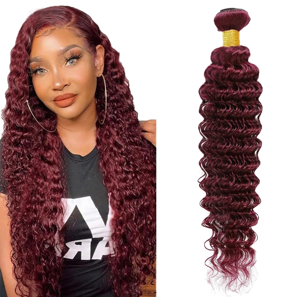 #99J Win Red Bundles Human Hair Deep Wave Bundles 30 Inch Burgundy Unprocessed Brazilian Virgin Hair Deals Quick Weave Hair Extensions 1 Bundle 50 Gram Per Bundle For Woman