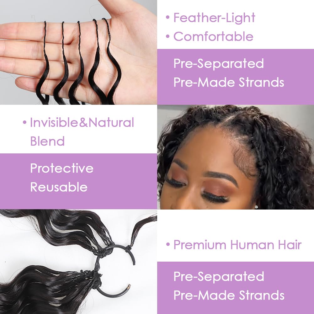 Feather Crochet Human Hair Extensions - 18 Inch Deep Wave | Pre-Looped, 60g, 50 Strands