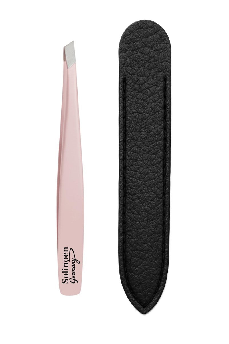 Made in Solingen, Germany - Apexay Professional Slant Tip Tweezers – Premium German Steel, Ultra Precision Grip, Salon Quality for Eyebrow and Fine Hair Removal (Pink)
