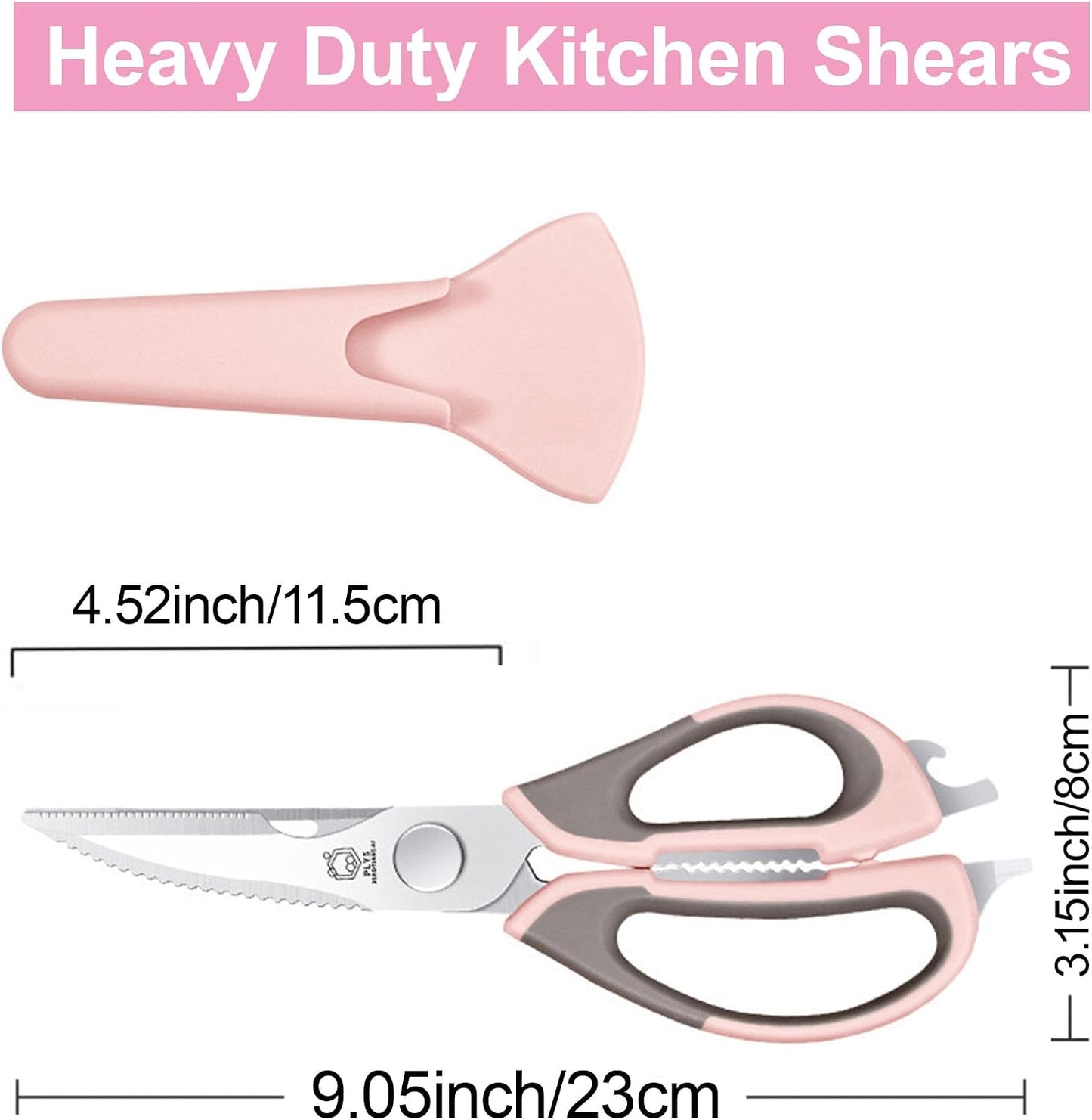 Heavy Duty Kitchen Shears - Dishwasher Safe Stainless Steel Scissors for Meat, BBQ & Cooking | Pink
