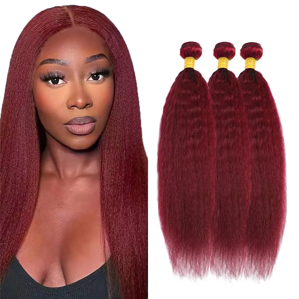Burgundy Bundles Human Hair Burgundy Kinky Straight Bundles 18 18 18 inch Red Human Hair Bundle