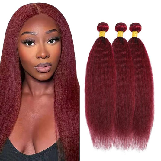 Burgundy Bundles Human Hair Burgundy Kinky Straight Bundles 18 18 18 inch Red Human Hair Bundle