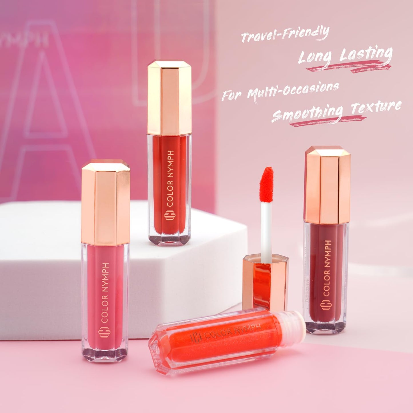 16 PCS Lip Gloss Set - Shimmery Long-Lasting Colors for Women & Girls | Iridescent Pink